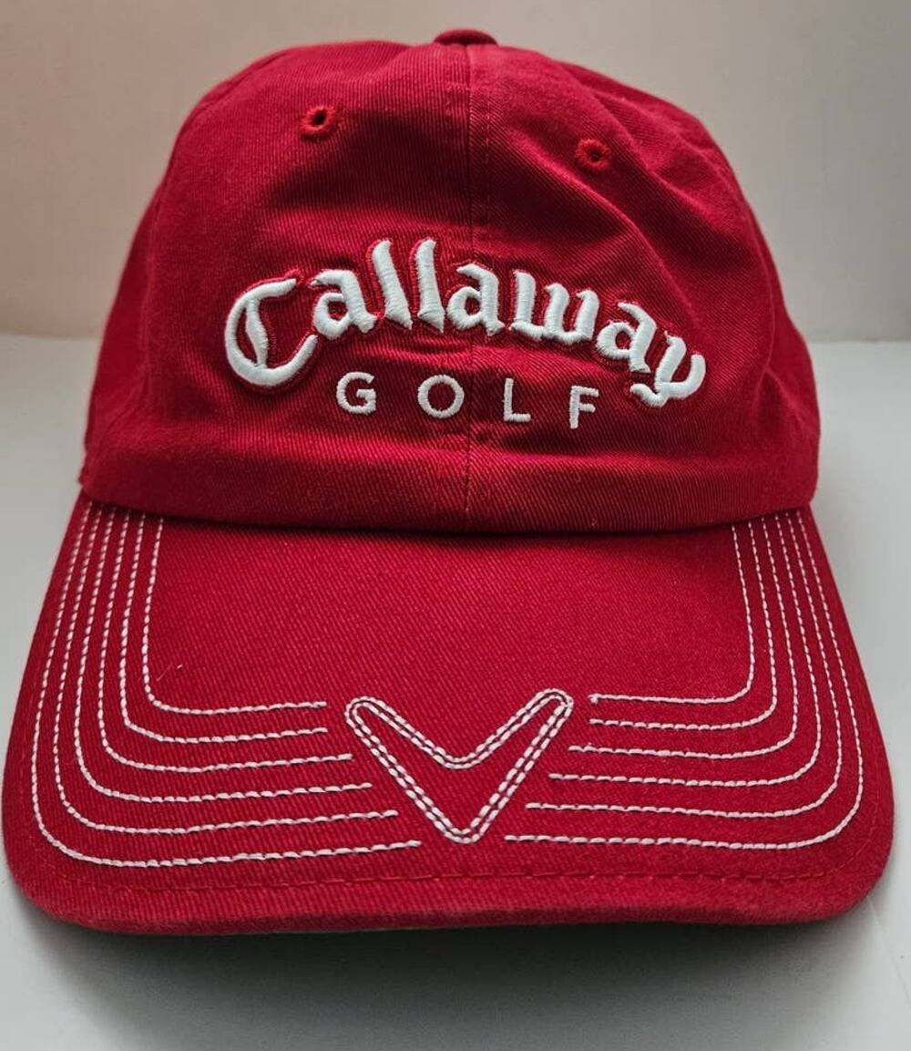 Callaway Golf Hat Cap Red Adult Strapback White Raised Embroidery Adjustable